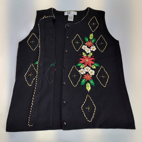 Kikit Christmas Sweater Vest Small Beaded Embroidery Sleeveless Maurice Sasson - Picture 7 of 11